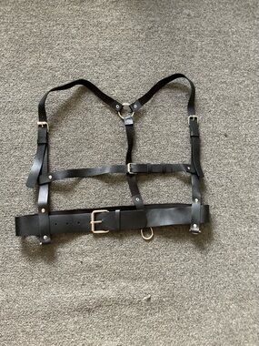 Black Faux Leather Fashion Chest Harness